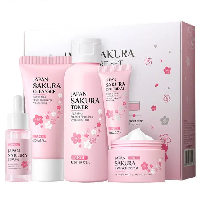 Sakura Kit Skin Care Sets Moisturizing and Reducing Fine Lines Cleansing Pore Product 5-Piece Korean Skincare Set