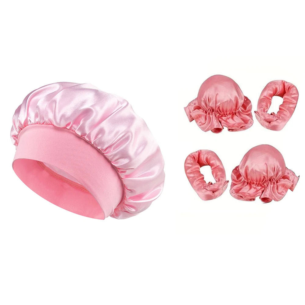 No Heat Hair Curler and Satin Sleeping Cap Set Heatless Hair Curling Headband Hair Claw Clip Hair Rings Soft Sleeping Hat Salon