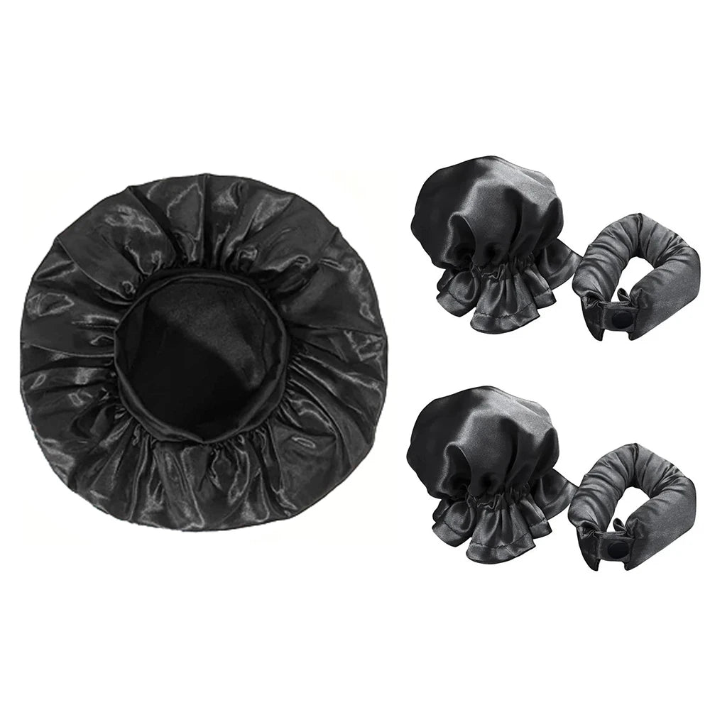No Heat Hair Curler and Satin Sleeping Cap Set Heatless Hair Curling Headband Hair Claw Clip Hair Rings Soft Sleeping Hat Salon